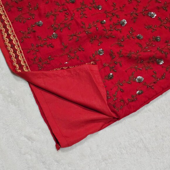 Vintage Express Red Embroidered Dress Small With Beaded Floral Boho Design 90's - Picture 11 of 16